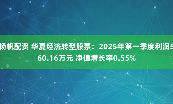 扬帆配资 华夏经济转型股票：2025年第一季度利润560.16万元 净值增长率0.55%
